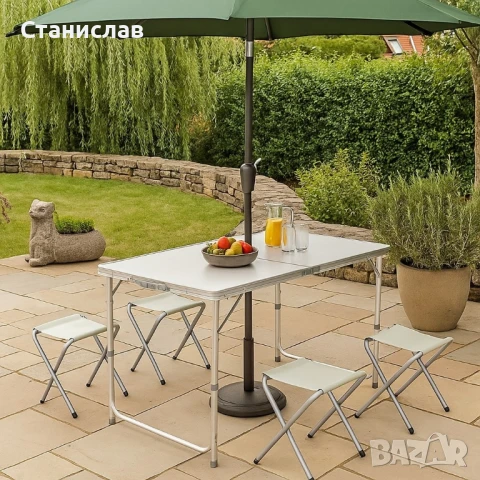 маса алуминиева сгъваема с 4 стола – идеален за къмпинг, двор и почивка, снимка 5 - Маси - 51140140