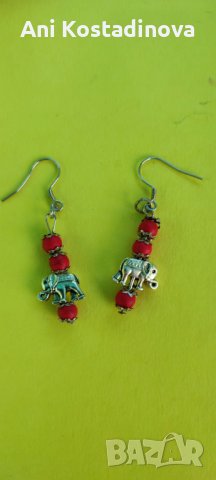 Обеци стомана със сърце розов кварц, снимка 5 - Обеци - 23266348