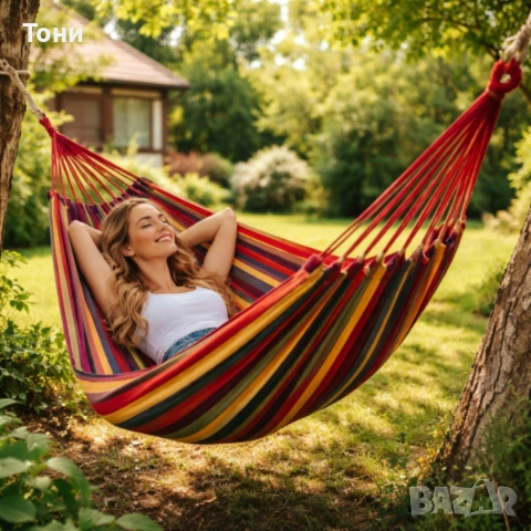 Градиснки червен хамак - идеален за релакс, следобедна дрямка или почивка, снимка 4 - Градински мебели, декорация  - 54140471