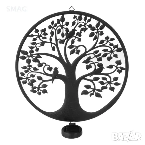 Соларно декоративно дърво с птици Черен метал Ø40см S_1237117