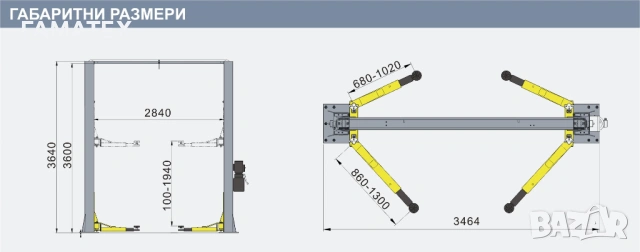 Промоция! 4 тона двуколонен подемник Negel Jack с горна синхрониция L2140+ анкери + 4*85 мм адаптери, снимка 4 - Подемници - 54223506