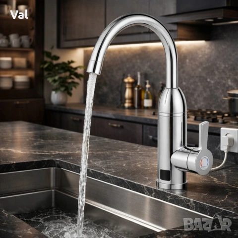 Електрически хромиран смесител с моментално загряване на водата и LCD екран - винаги топла вода, снимка 3 - Смесители - 53879668