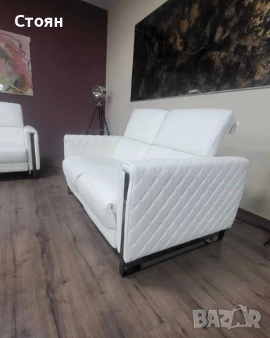 Бял кожен комплект дивани тройка и двойка с релаксиращ механизъм, снимка 5 - Дивани и мека мебел - 42422381