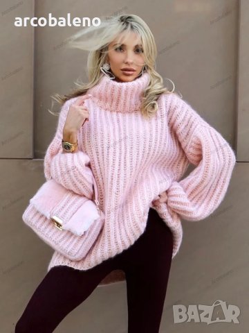Дамски модерен нов пухкав пуловер с дълъг ръкав, 4цвята - 023 , снимка 2 - Блузи с дълъг ръкав и пуловери - 42843370