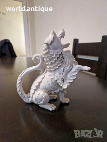 Много стара антикварна японска керамична фигура статуетка куче лъв Фу 