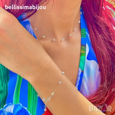 Комплект Гривна и Колие на Прозрачна Корда с Кристали Сваровски