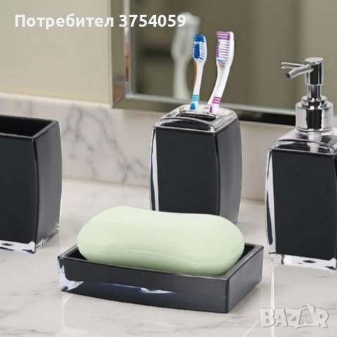 Комплект аксесоари за баня Cheffinger – 4 части, дозатор за сапун, чаша за четки и сапунерка, снимка 6 - Други - 53174923