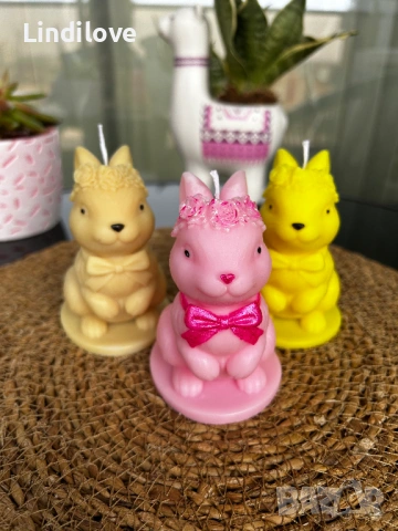 Соева свещ зайче ръчно направена ароматизирана, снимка 4 - Декорация за дома - 53898590