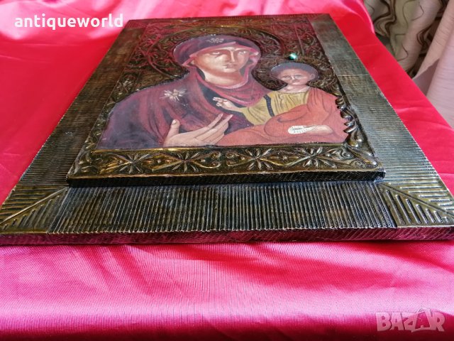 Уникална Голяма Рисувана ИКОНА Девата и Младенеца, снимка 2 - Антикварни и старинни предмети - 29099428