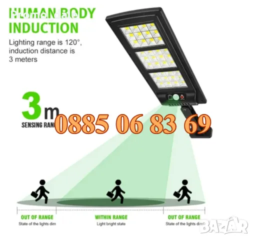 Външна соларна лампа 2400W, соларна лампа с датчик за движение, снимка 2 - Соларни лампи - 47344582
