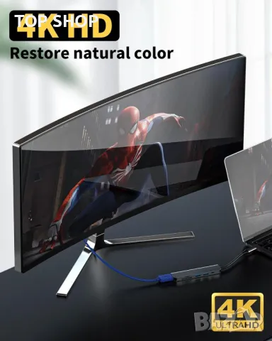 USB C хъб 6в1 USB HDMI TF SD четец на карти, снимка 2 - Кабели и адаптери - 49451966