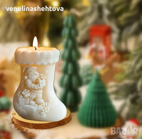 3D Коледен ботуш чорап силиконов молд форма свещи гипс сапун смола фондан шоколад , снимка 2 - Форми - 52260563