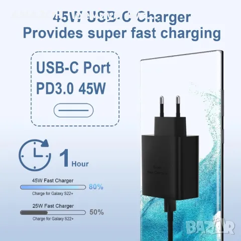 45 W USB-C Супер бързо зарядно устройство/2 m кабел/Samsung Galaxy S23/S22/S21 Ultra/Galaxy Tab, снимка 2 - Оригинални зарядни - 47835853