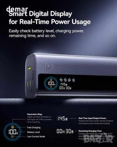 Външна батерия Baseus 20000 mAh, 145 W с вграден прибиращ се кабел, снимка 8 - Външни батерии - 51702618