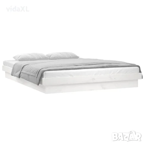 vidaXL LED рамка за легло бяла 140x190 см масивно дърво, снимка 3 - Спални и легла - 56147944