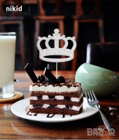 10 бр корона корони брокатен картон злато сребро топери украса декор мъфини кексчета, снимка 2 - Други - 30075384