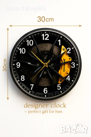 Луксозен Стенен Часовник Джанта 30.48 см – Дизайн на Автомобилен Спирачен Диск, Карбон , снимка 3 - Стенни часовници - 52319918