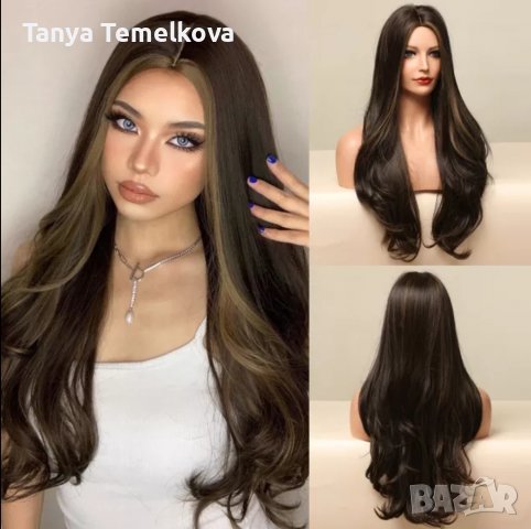 Дълга на вълни кафява перука, снимка 1