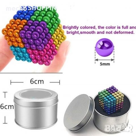 216 Магнитни Топчета (сфери) цветни 5 мм, в метална кутия , снимка 5 - Други игри - 31554763