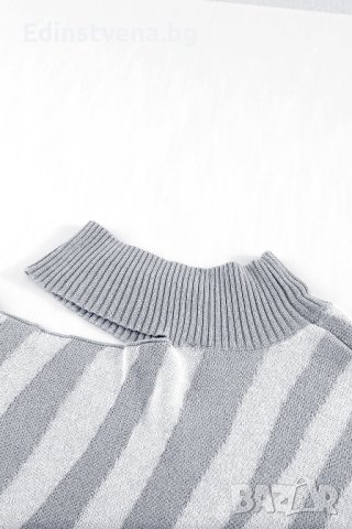 Дамски пуловер в сив цвят със зебра принт и голо рамо, снимка 10 - Блузи с дълъг ръкав и пуловери - 42781456