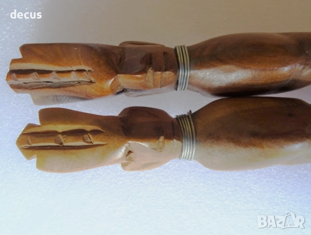 Африкански ръчно резбовани глави на нож и вилица - дървени, снимка 6 - Антикварни и старинни предмети - 51456671