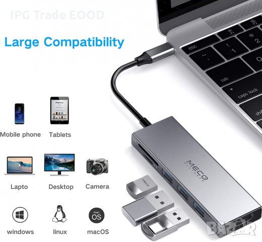 ПРОМО! 6 в 1 USB C Hub - хъб 3 х USB 3.0 + 4K HDMI + четец на карти, снимка 2 - Друга електроника - 31101398