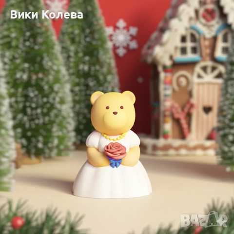 Силиконов молд „Мече с рокля и роза“, снимка 3 - Форми - 52939499