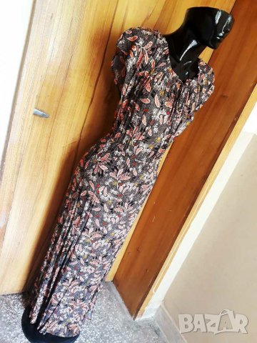 Оранжева дълга рокля с цепки Л, снимка 4 - Рокли - 22189080