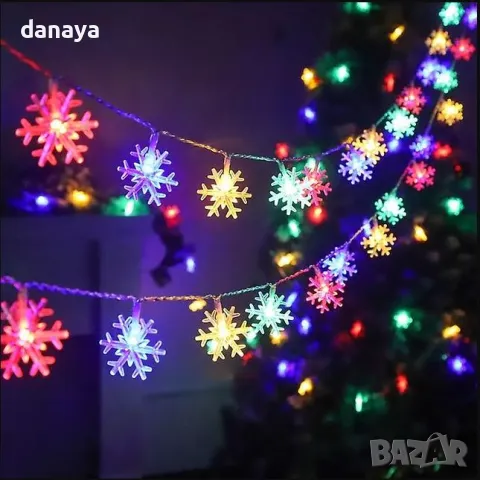 5463 Многоцветни соларни лампички Снежинки, 20 светодиода, снимка 2 - Декорация за дома - 47968728