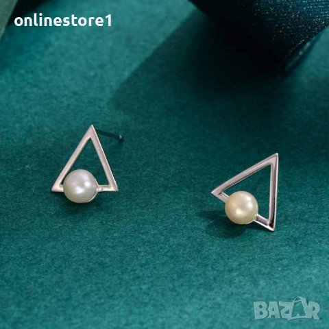 Сребърни обеци - Перли триъгълник 925 BX532, снимка 5 - Обеци - 39122775