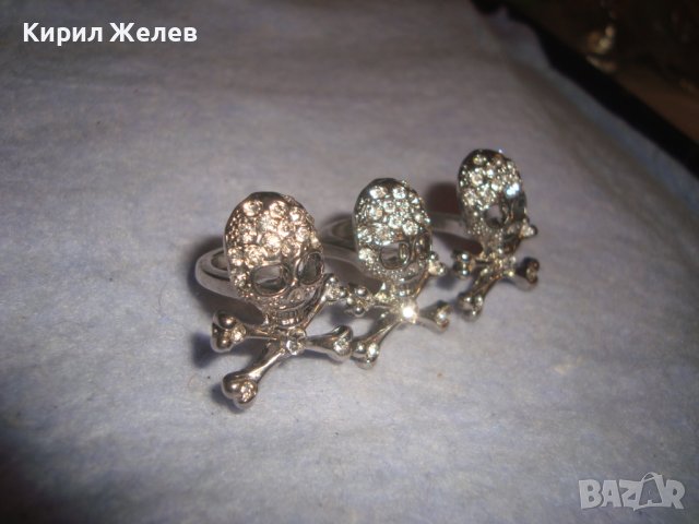 ДВОЕН ДАМСКИ ФЕШЪН АРТ ПИРАТСКИ КРИСТАЛЕН ХЕВИ МЕТЪЛСКИ СРЕБРИСТ ПРЪСТЕН 17503, снимка 7 - Пръстени - 37463757