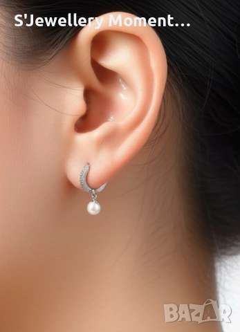 Сребърни обеци 925 халки с перли, снимка 6 - Колиета, медальони, синджири - 35847132