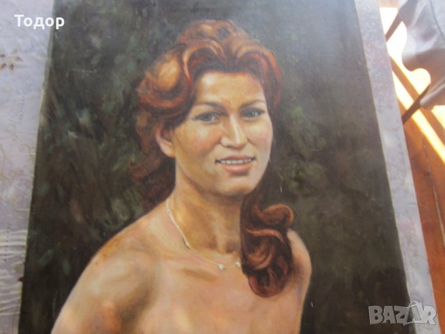 Картина масло върху платно Портрет Жена подписана , снимка 2 - Картини - 32079510