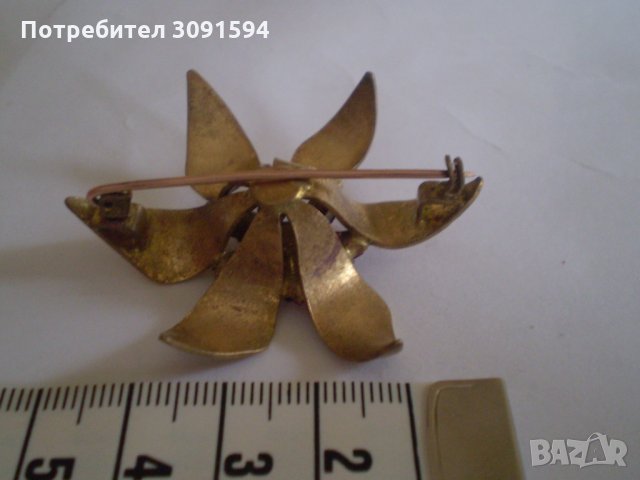 Антична брошка Франция цвете с розов кристал 1930г-1940г, снимка 6 - Антикварни и старинни предмети - 35080732