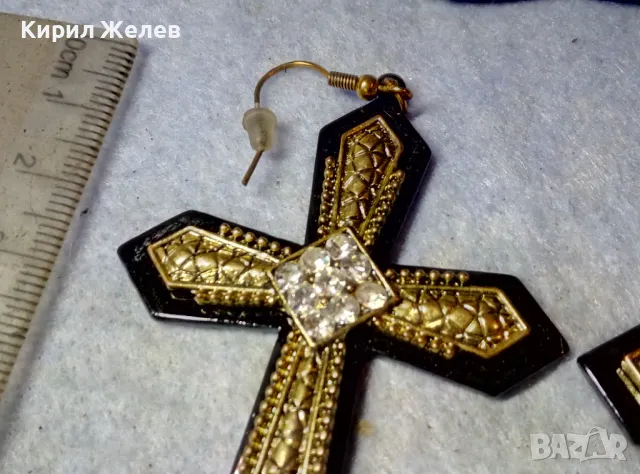 ГОЛЕМИ КРЪСТООБРАЗНИ ОРНАМЕНТИРАНИ ЗЛАТИСТИ АРТ ОБЕЦИ МЕСИНГ КРИСТАЛИ и СИНТЕТИКА 48761, снимка 3 - Обеци - 48734656