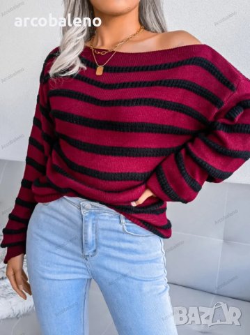 Дамски свободен пуловер с права яка и отворени рамена, 3цвята - 023, снимка 8 - Блузи с дълъг ръкав и пуловери - 39378500