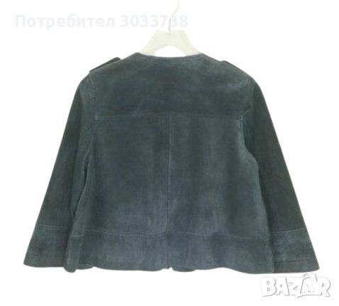 Ashley B Bernardo Късо Яке от Естествена Кожа Велур Маслено Зелено Широк Ръкав Размер М, снимка 2 - Якета - 36177251