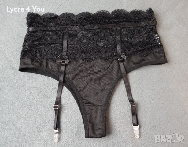 S/M еротични черни изрязани бикини с два броя жартиери отпред, снимка 1 - Бельо - 44570186