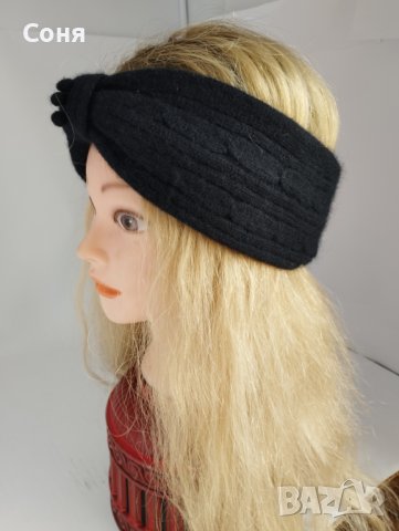 Дамска лента плетена в черно, снимка 5 - Шапки - 42370605