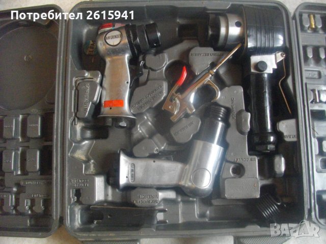 Немски Комплект 4 бр. Пневматични Инструменти-Пневматичен Ексцентър Виброшлайф/Секач Къртач/Обдухвач, снимка 6 - Други инструменти - 42097313