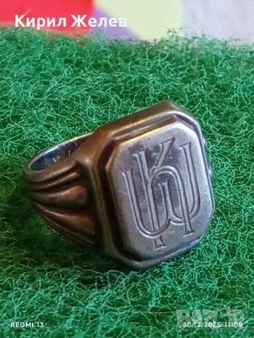 Старинен сребърен пръстен печат с монограм майсторска изработка 51816