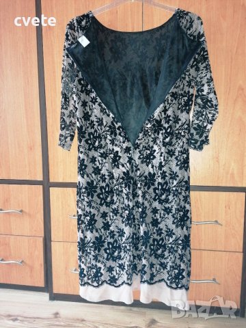 Дантелена рокля бежово - черно, снимка 5 - Рокли - 37898296