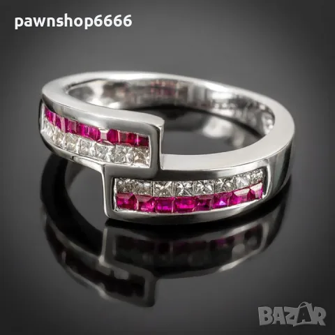 Златен пръстен 18К 750 с естествени диаманти и розови сапфири – 3.70 г
