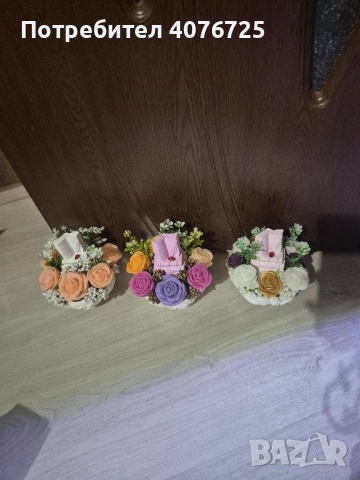 Керамични кашпи декурирани с ароматни сапунени цветя , снимка 11 - Декорация за дома - 51753026