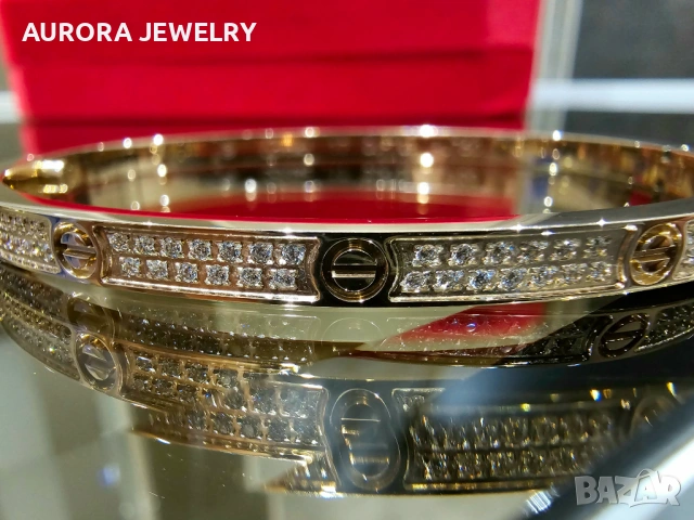 CARTIER Love Small Paved Rose Gold Diamonds Гривна с Отверка, снимка 5 - Гривни - 53054275