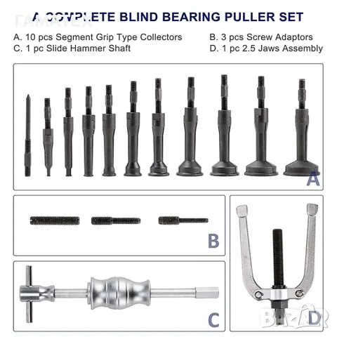 Екстрактори за избиване на лагери с обратен чук – 16 части, 50148, снимка 2 - Куфари с инструменти - 49821538