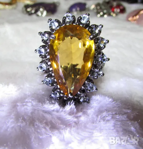 925 сребърен пръстен с натурален цитрин 18 карата, подходящ за подарък, снимка 4 - Пръстени - 50409566