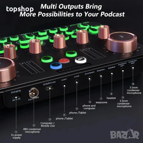Професионален микрофон + миксер и саунд ефекти ALPOWL BM800TZ за подкасти стрийминг, YouTube TikTok, снимка 7 - Ресийвъри, усилватели, смесителни пултове - 50511273