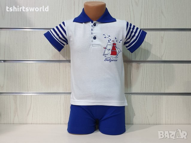 Ново детско комплектче: тениска с яка и трансферен печат Платноход+шорти, от 2-4 години, снимка 3 - Детски комплекти - 33899228