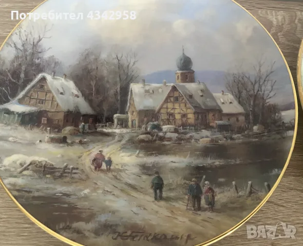 🏺 Комплект 4 колекционерски порцеланови чинии Hutschenreuther – „Weihnachtliche Landschaften“., снимка 2 - Други ценни предмети - 55851637